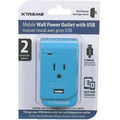 Wall Power Outlet w/USB: Blue